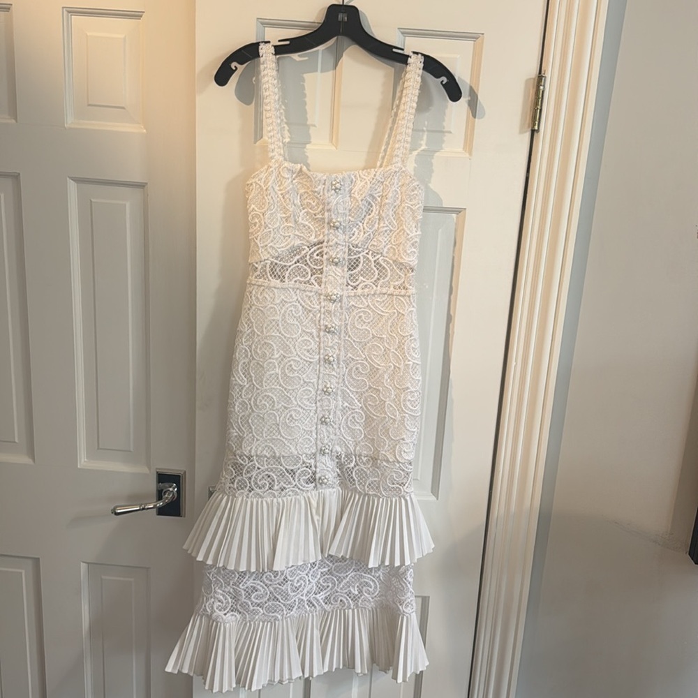 Alexis Lyssa White Pleat Midi Crochet Dress - Picture 2 of 6